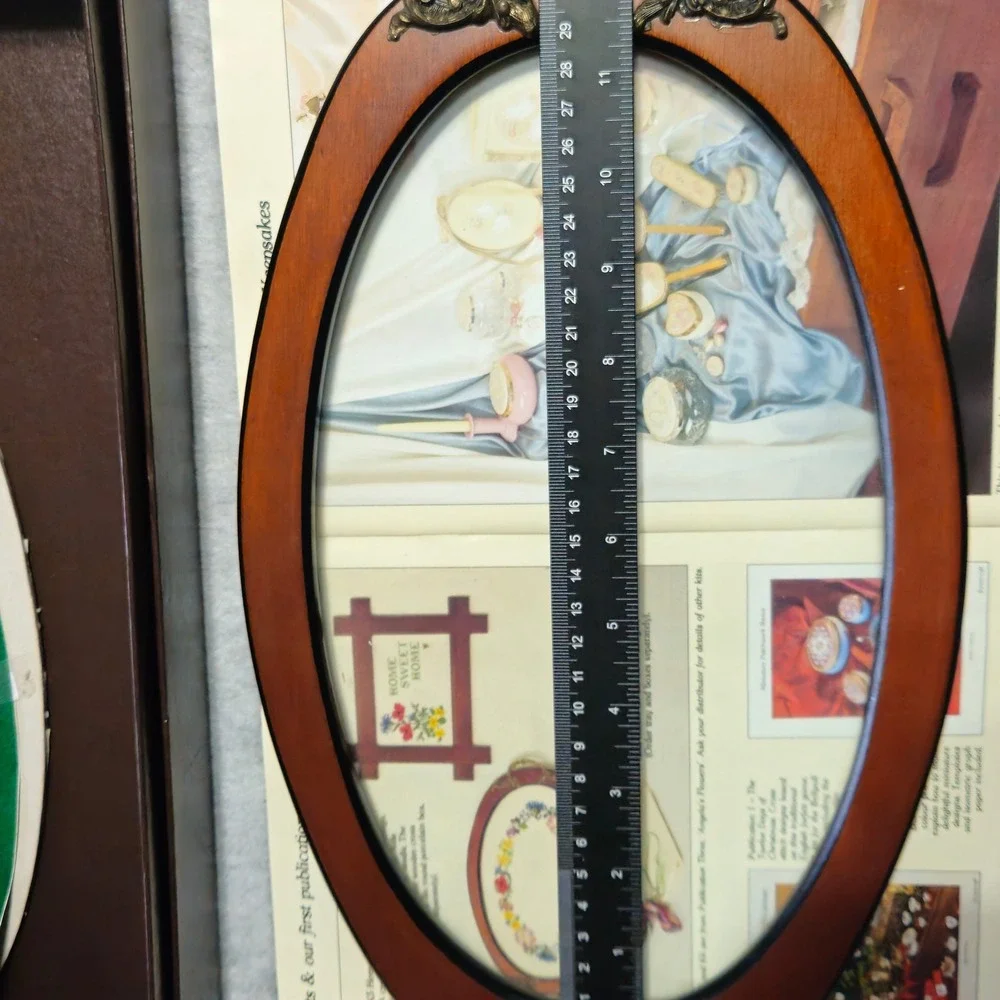 Framecraft Vintage Oval Serving Tray Needlework Display Brass Handles 11.5in